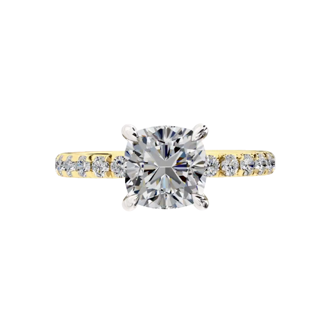 Cushion Diamond Engagement Ring in Two Tone Platinum and Yellow Gold