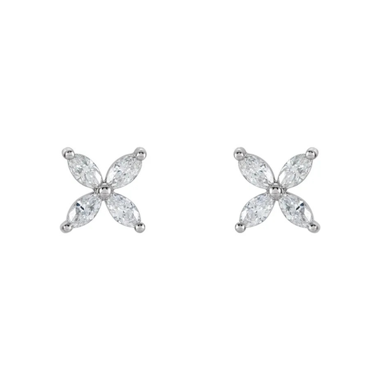 Marquise Bloom Diamond Studs in White Gold