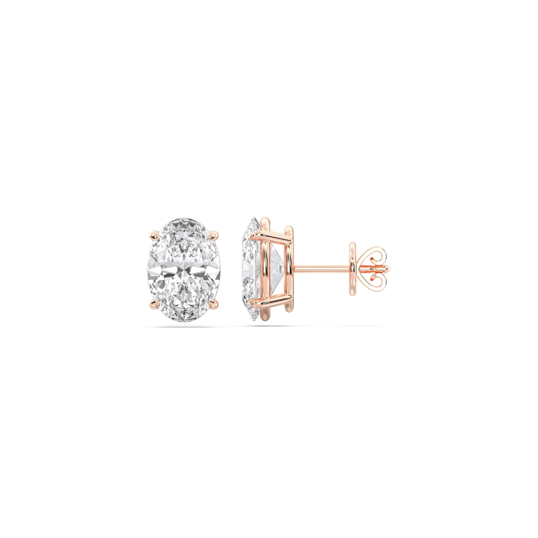 Four Prong Oval Diamond Studs in Rose Gold