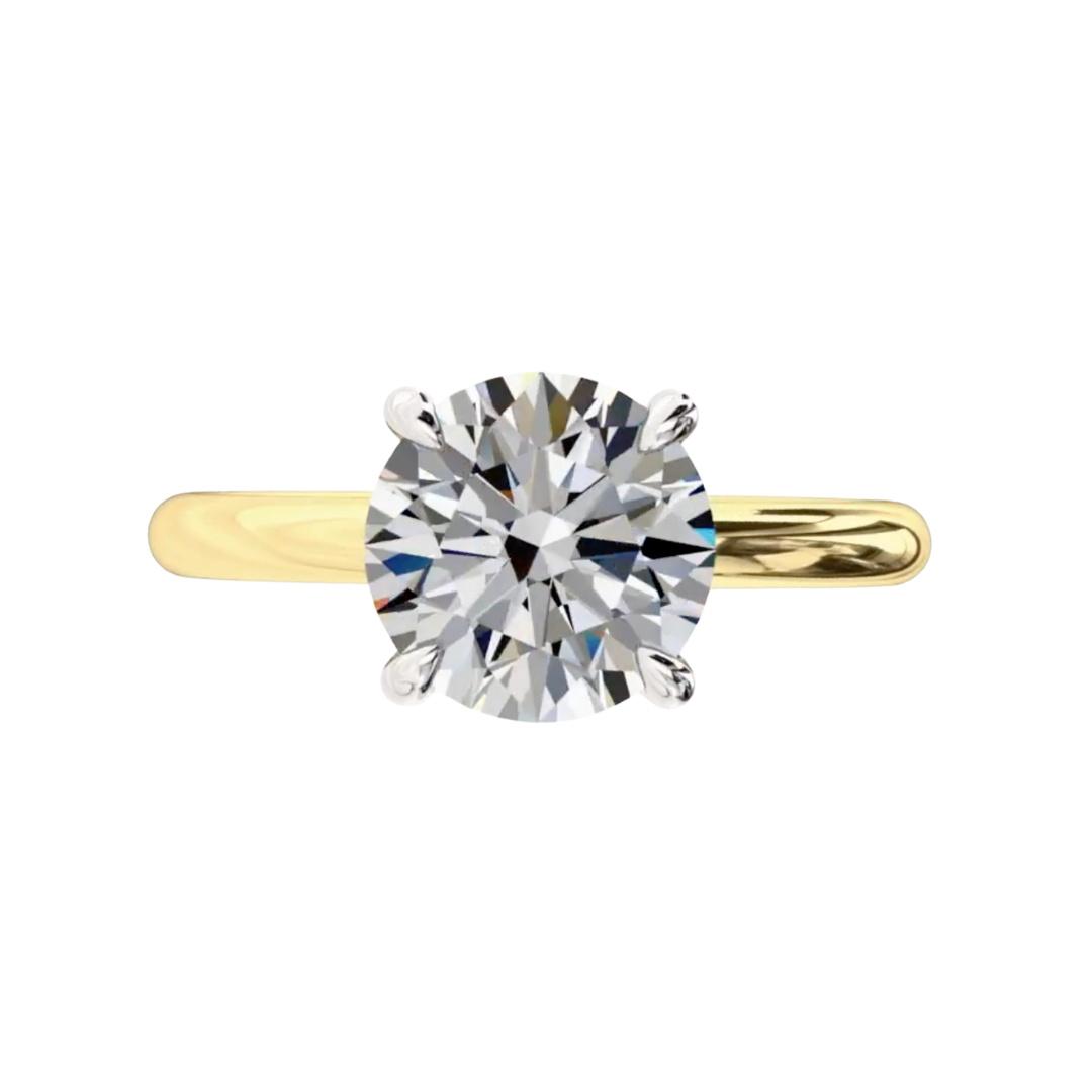 Round Diamond Cathedral Solitaire Engagement Ring in Two-Tone Gold