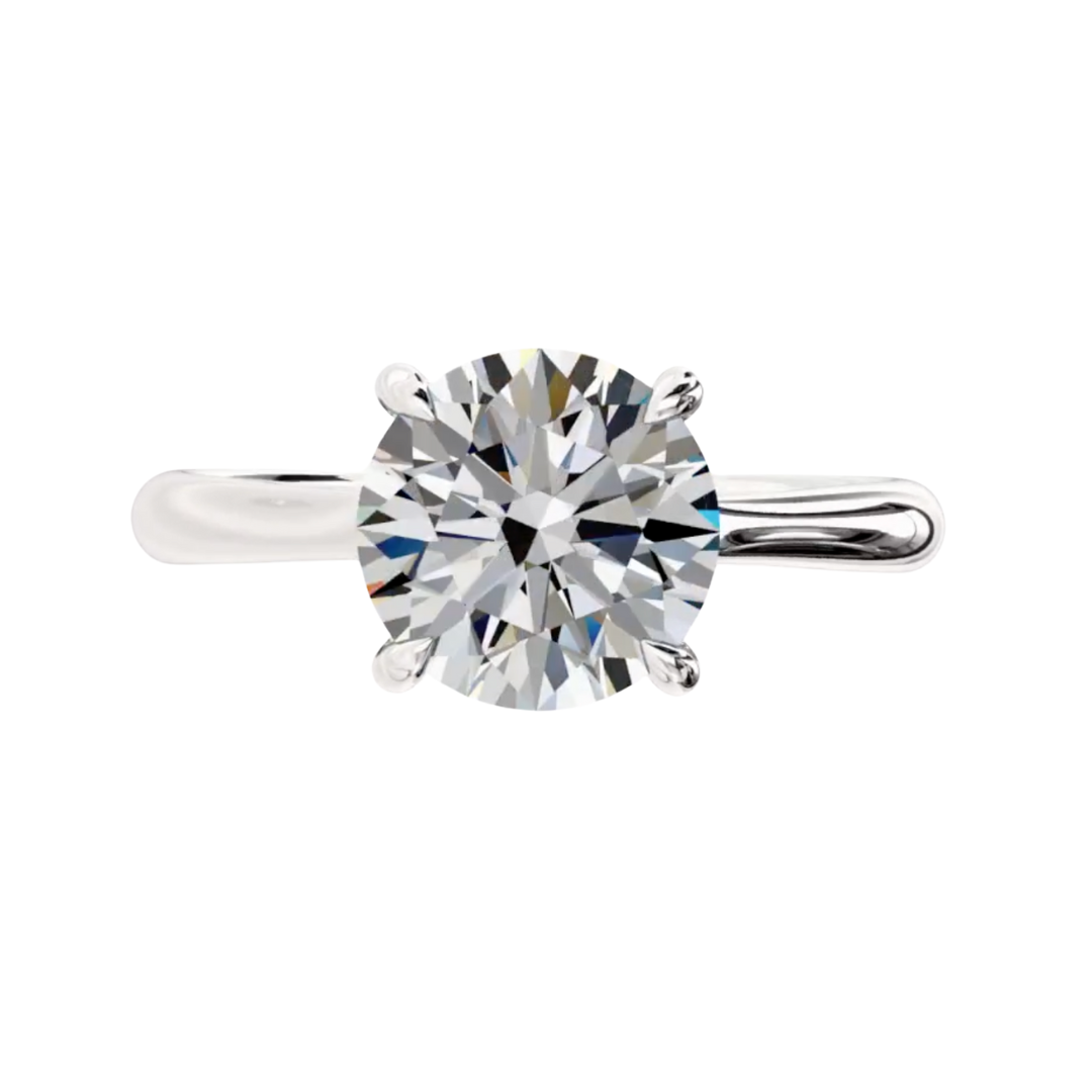 Round Diamond Cathedral Solitaire Engagement Ring in White Gold