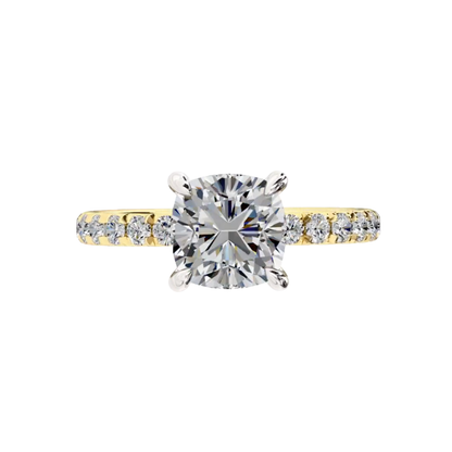 Cushion Diamond Engagement Ring in Platinum and Yellow Gold