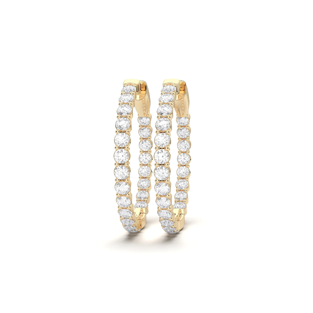 Diamond Inside Out Hoops in Yellow Gold