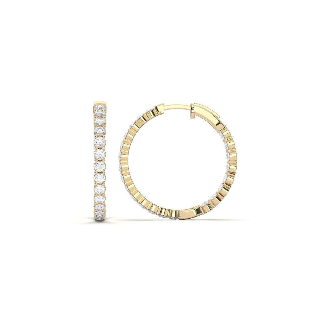 Diamond Inside Out Hoops in Yellow Gold