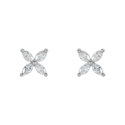 Marquise Bloom Diamond Studs in White Gold