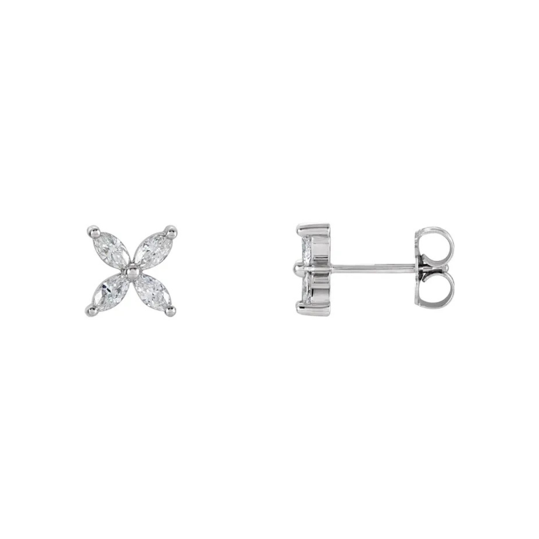Marquise Bloom Diamond Studs in White Gold