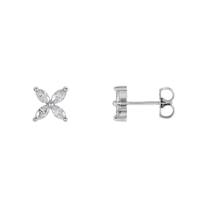 Marquise Bloom Diamond Studs in White Gold