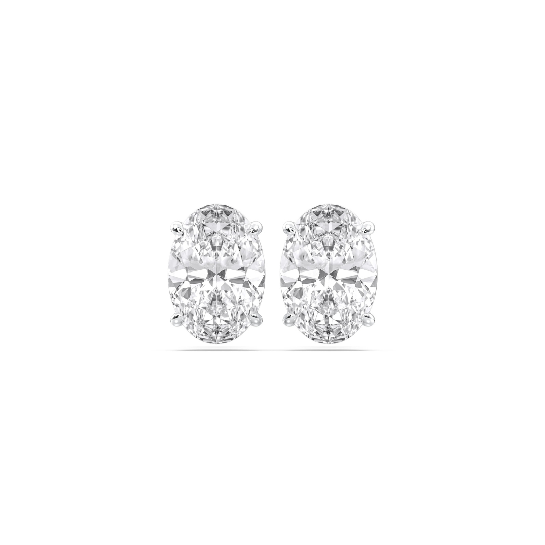 Four Prong Oval Diamond Studs in White Gold