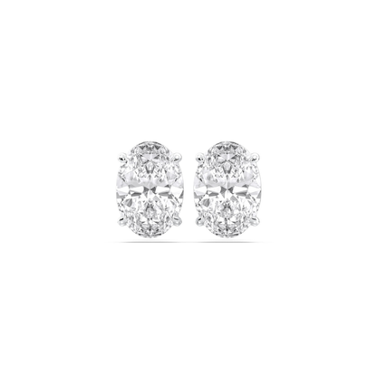 Four Prong Oval Diamond Studs in White Gold