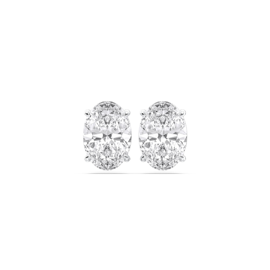 Four Prong Oval Diamond Studs in White Gold