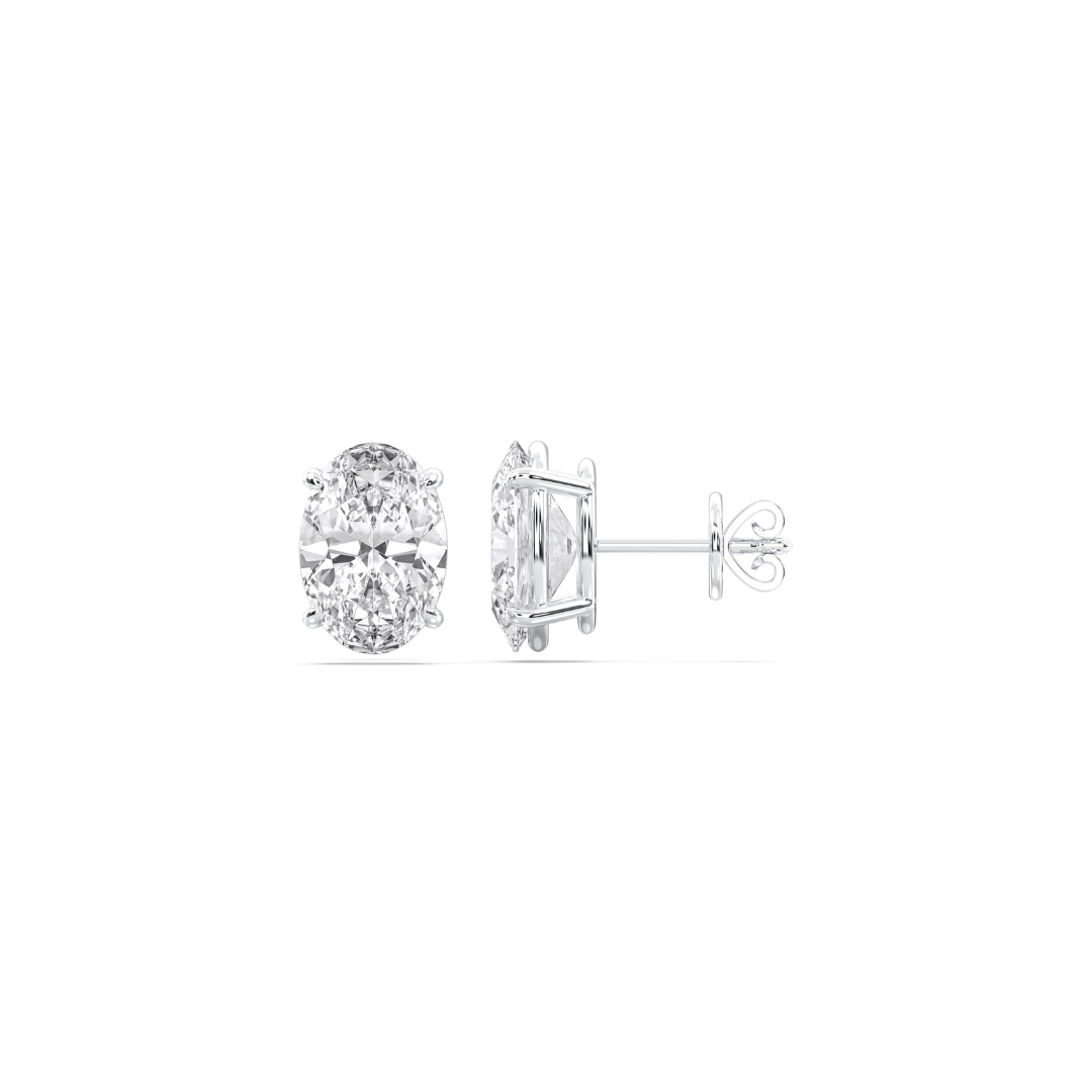 Four Prong Oval Diamond Studs in White Gold