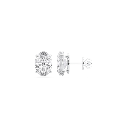 Four Prong Oval Diamond Studs in White Gold