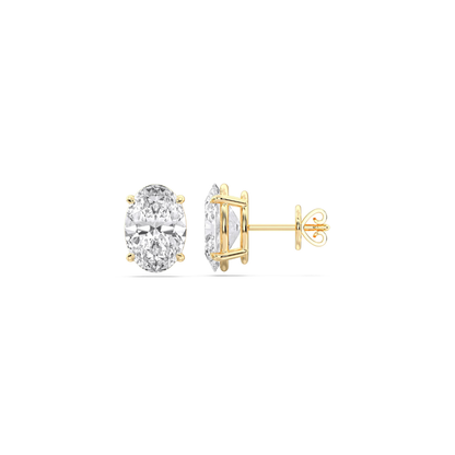 Four Prong Oval Diamond Studs in Yellow Gold