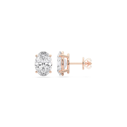 Four Prong Oval Diamond Studs in Rose Gold