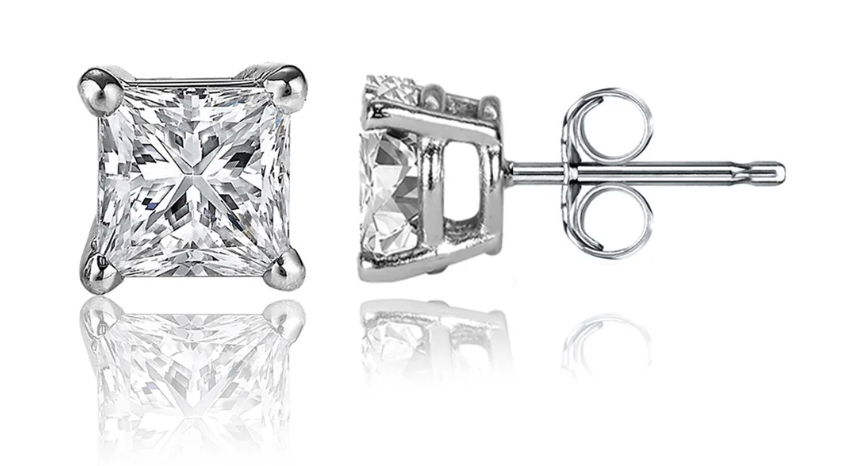 4 prong Princess Cut Studs
