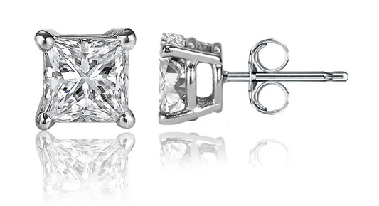 4 prong Princess Cut Studs